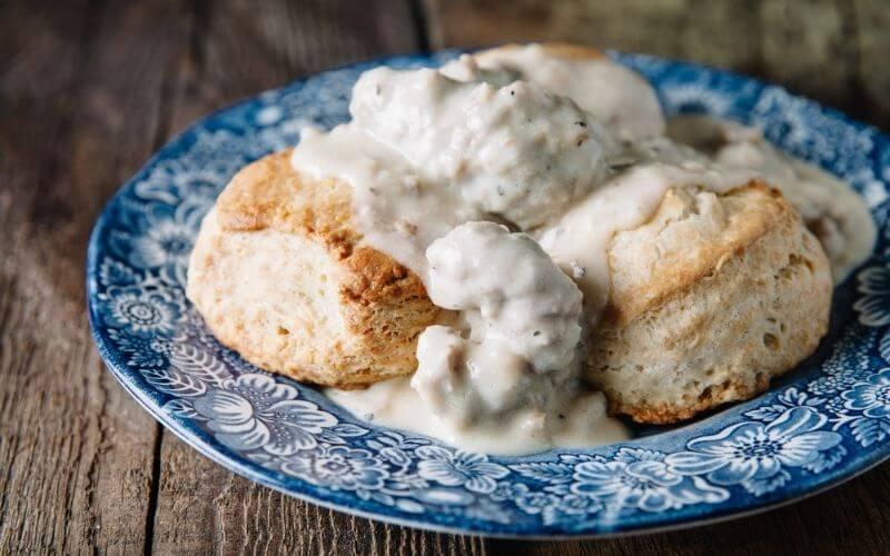 Tempeh Sausage Gravy and Biscuit