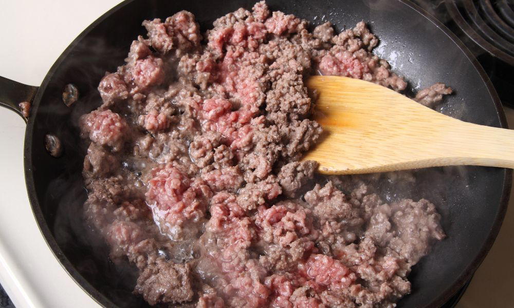 ground beef slightly brown