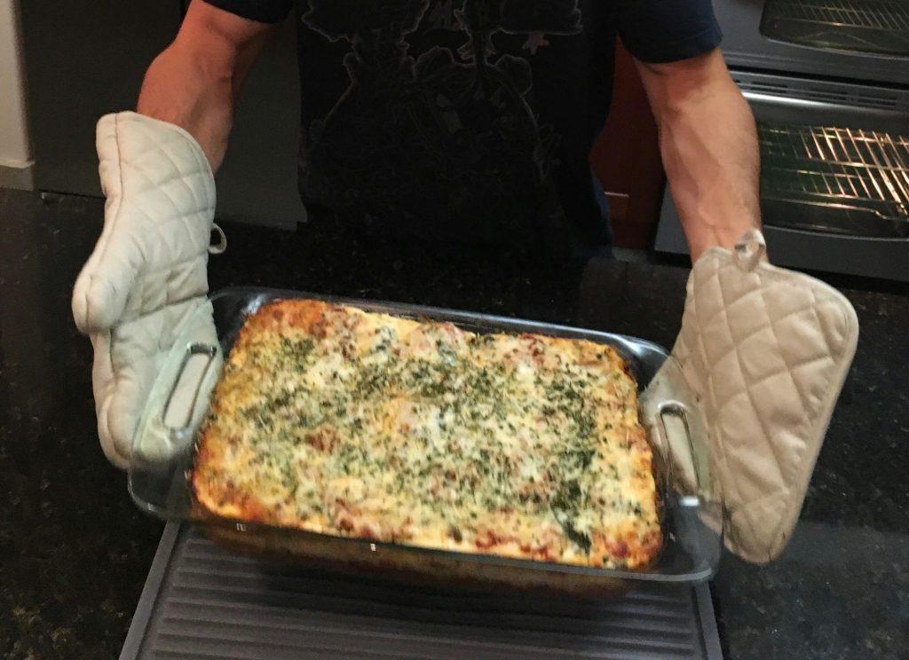Men can cook! My son making me turkey lasagna at his new apartment
